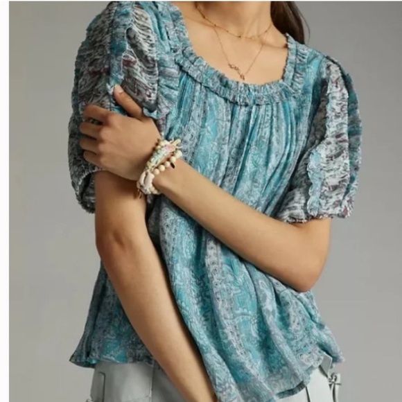 Anthro Let me be boho peaseant paisley blouse - Picture 3 of 11
